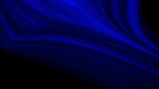 Colored air flow moving from right to left and increasing towards the end. Abstract blue wave light glowing line seamless loop Air flow arranged in a wave-like pattern on black background.blue color