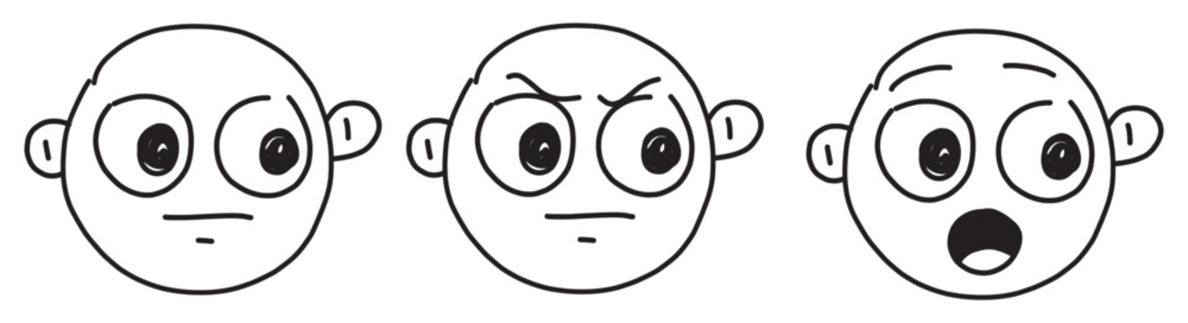 hand drawn cartoon faces vector silhouette. emojis. smileys. facial expressions