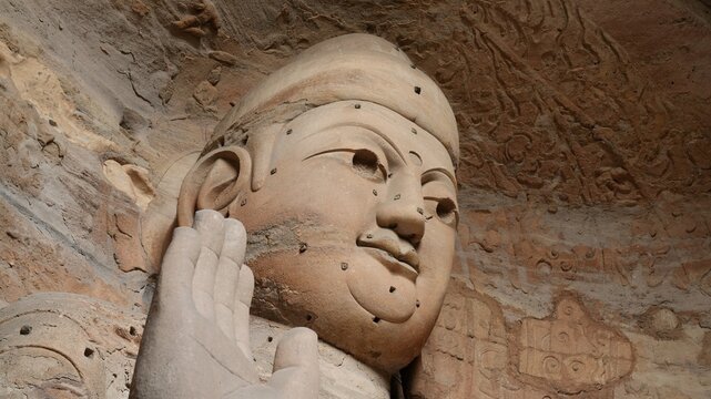 The old big sculptures view carved on the hill near Datong city in China for the buddhism reason
