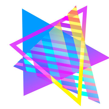 Abstract 80s Retro Neon Pop Art Memphis Geometric Shapes Triangle patterns futuristic synthwave style.
