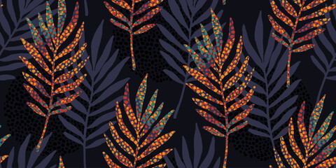 Obraz premium Tropical abstract vector seamless pattern. Colorful floral design.