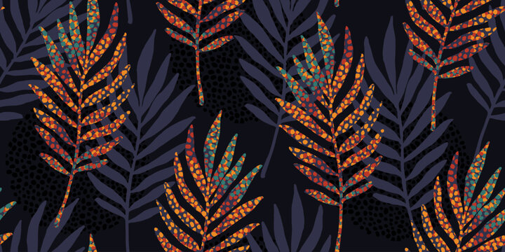 Tropical abstract vector seamless pattern. Colorful floral design.