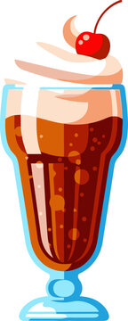 Root beer float with vanilla ice cream and cherry vector can editable