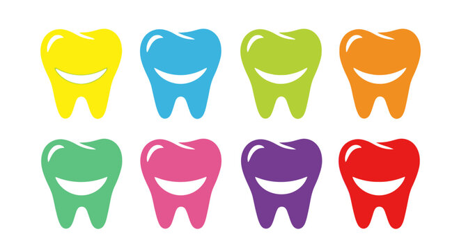 Colorful Smiling Teeth Icons Set, Dental Health and Hygiene Concept