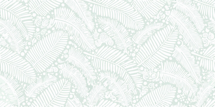 seamless repeating pattern of stylized fern leaves in soft mint green