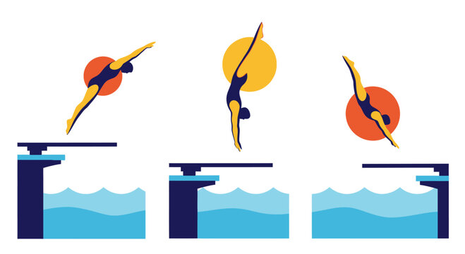 Diving Board Sequence Flat Vector Illustration