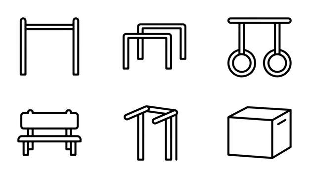 Gym Equipment Icons, Fitness Gear Vector Set, Workout Apparatus Graphics, Outdoor Training Elements