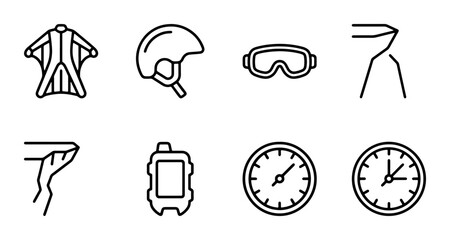 Extreme Sports Icons: Wingsuit, Helmet, Goggles, GPS, Compass, Clock, Cliff © Sojib