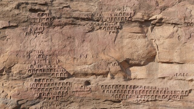 The old big sculptures view carved on the hill near Datong city in China for the buddhism reason
