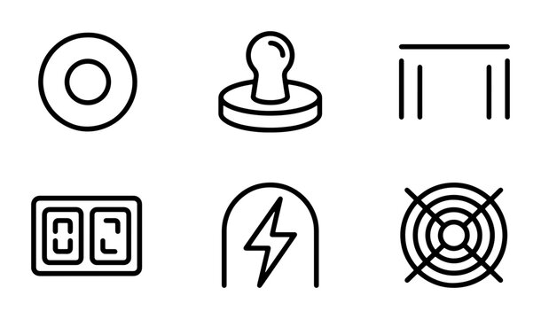 Minimalist Icon Set: Stamp, Fan, Switch, Power Symbol, Ring, Frame | Vector Graphics