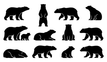 Bear Silhouette Collection in Different Positions Isolated Wildlife Animal Vector Set © Crafts Home