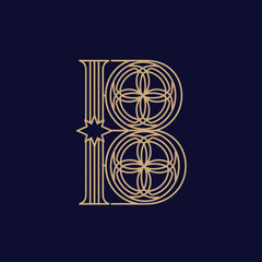 Fototapeta premium Elegant monogram design featuring interconnected circles and vertical lines on dark background