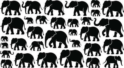 Elephant Silhouette Collection with Various African Elephant Poses Isolated on White Background for Wildlife Design Use © Sreejoynaraon