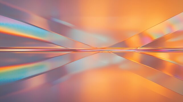 A vibrant abstract composition featuring overlapping triangular shapes in shades of orange, pink, and blue, creating a dynamic and visually engaging effect.
