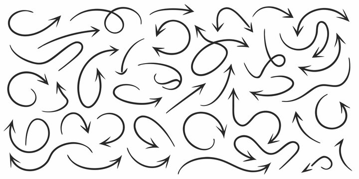 hand drawn ink arrows in looping curves black and white sketch style
