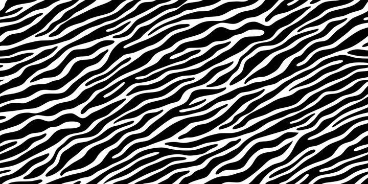 Black and white zebra stripe pattern irregular organic lines on a white background