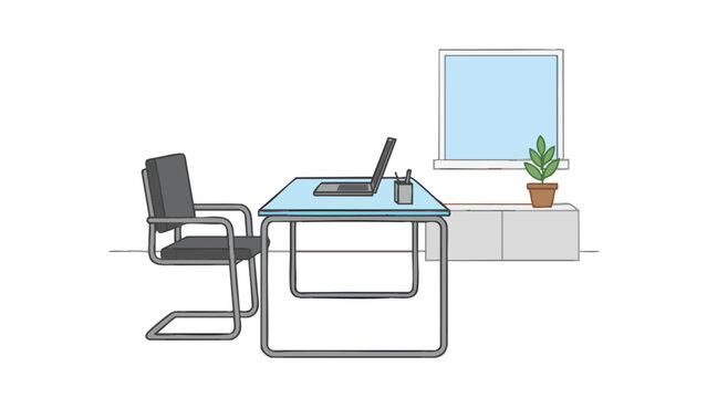 Modern Office Desk Setup with Laptop & Plant for Business Presentations