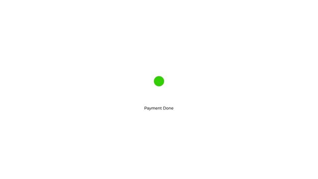 Payment processing animation with three dots loading loop transitioning into a green checkmark icon and Payment Done text interface screen.