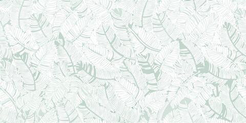 seamless repeating pattern of delicate mint green tropical fern leaves on a light background © Tarun