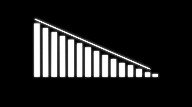 glowing Business down Chart, Abstract down arrow business growth line animation on black background.