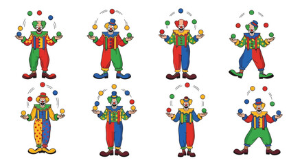 Fototapeta premium Group of Clowns Juggling Balls, Circus Performers, Entertainment, Fun