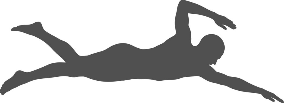 Male swimmer silhouette performing freestyle stroke in water vector can be editable