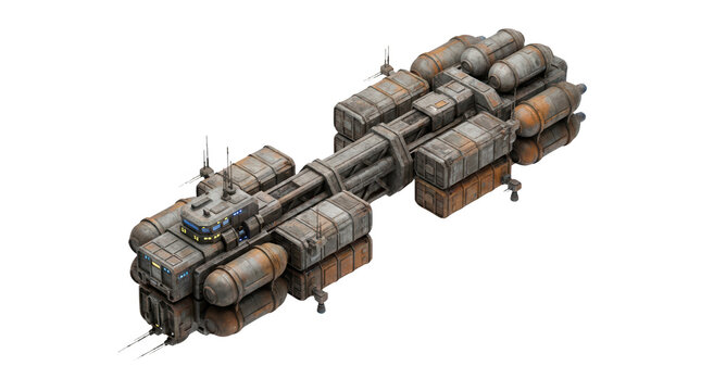 Spaceship cargo transport in sci-fi universe digital art png futuristic design high fidelity view