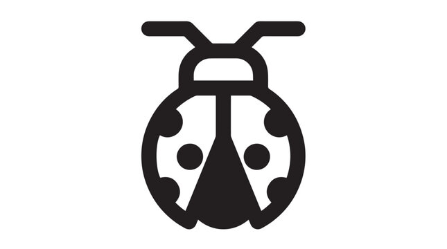 A simple black and white vector illustration of a ladybug featuring a clean minimalist design