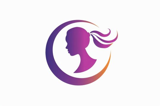 Elegant purple and violet gradient female profile logo icon representing a modern beauty salon, hair stylist brand, wellness spa, or cosmetics company on a clean white background.