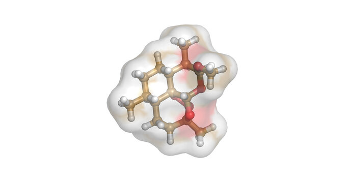 Artemether, sesquiterpene lactone endoperoxide antimalarial drug, 3D molecule 4K