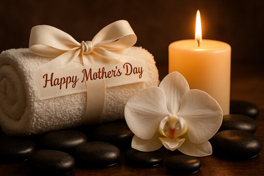 Spa stones orchid and candle gift for Happy Mother's Day relaxation