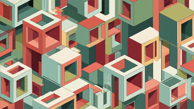 Abstract geometric 3D cubes in pastel shades creating a modern visual pattern