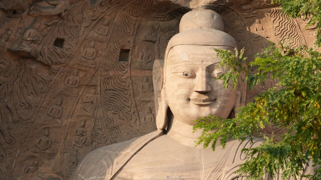 The old big sculptures view carved on the hill near Datong city in China for the buddhism reason
