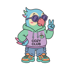 Fototapeta premium Cute Gen Z Parrot Cartoon Character Wearing Hoodie Vector Illustration