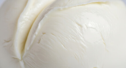 Obraz premium Close-up of fresh, creamy mozzarella cheese ball with soft folds and texture
