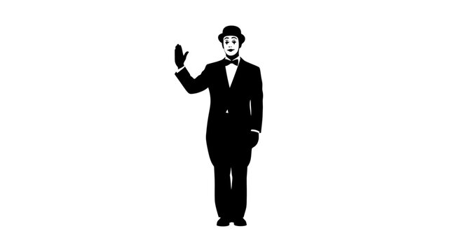 Silhouette of a Gentleman in a Bowler Hat and Tuxedo Waving Hello