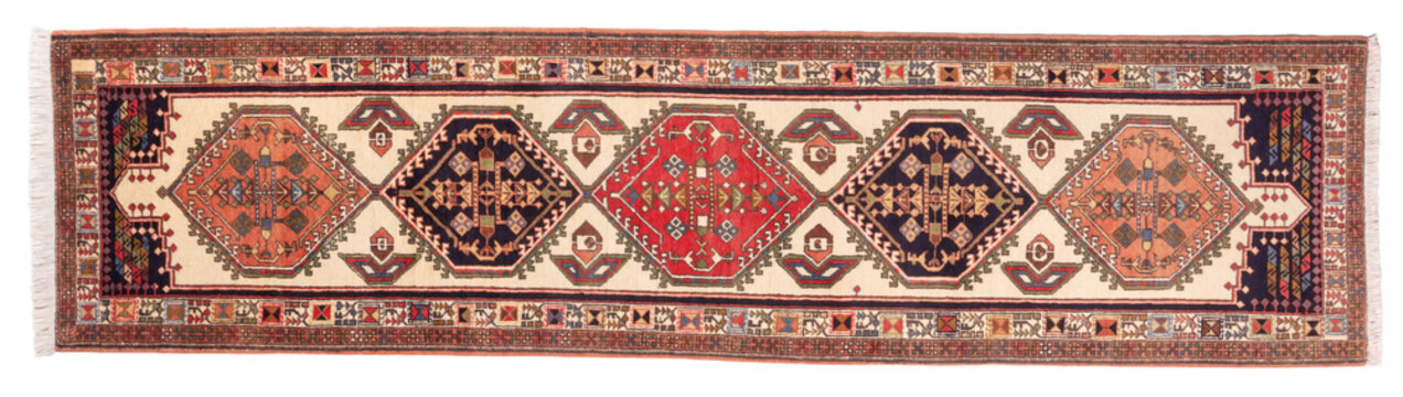 Traditional Hand Knotted Persian Shiraz Runner Wool Rug with intricate patterns