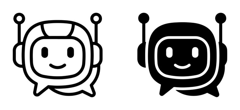 Chatbot Icon Set, AI Assistant Vector Graphics, Conversational Bot Symbols, Digital Communication Icons, Technology and Support Graphics