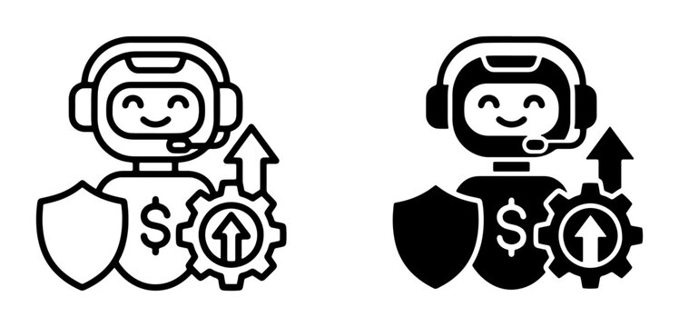 AI Chatbot Service Icons: Security, Finance, Growth, and Support. Vector Icons Set.