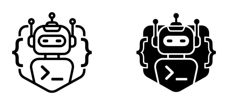 Robot Coding Icon, AI Development Symbol, Machine Learning Logo, Software Automation Vector Art