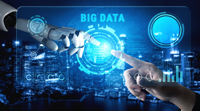 Using AI for Big Data analytics to gain business intelligence and insights. AI processing and visualizing large datasets for strategic decisions. Motif