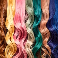 Naklejka premium Vibrant multicolored hair extensions closeup.