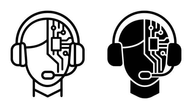 AI Chatbot Icon Set, Futuristic Customer Service Headset Vector Graphics, Intelligent Support Bot Symbols
