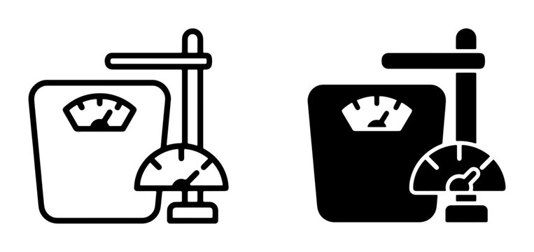 Weight Scale Icons, Body Mass Measurement Tools, Health and Fitness Balance Symbols, Vector Graphics