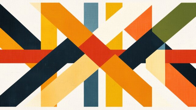A geometric pattern of intersecting lines and rectangles in various colors.