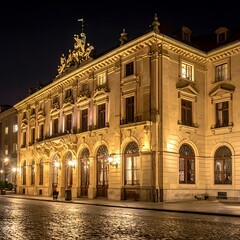 Obraz premium Historic Building Nighttime Cityscape Architecture.