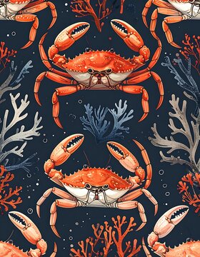 Vibrant Crabs and Coral Reef Scene.