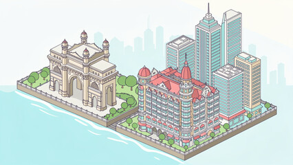 Isometric view of urban cityscape with modern high-rise buildings and historic monument © Blade Bf