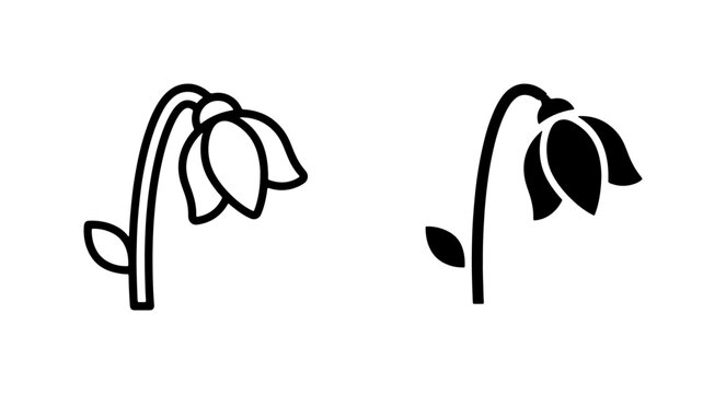 Wilting Flower Icon Set, Sad Plant Vector Graphics, Drooping Bloom Symbol, Botanical Illustration, Grief and Loss Concept