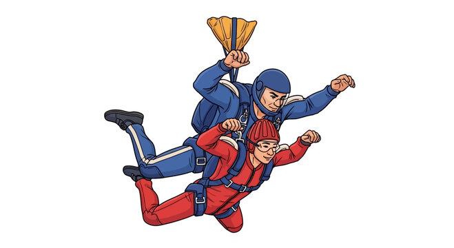 Tandem Skydivers Freefall Vector Illustration